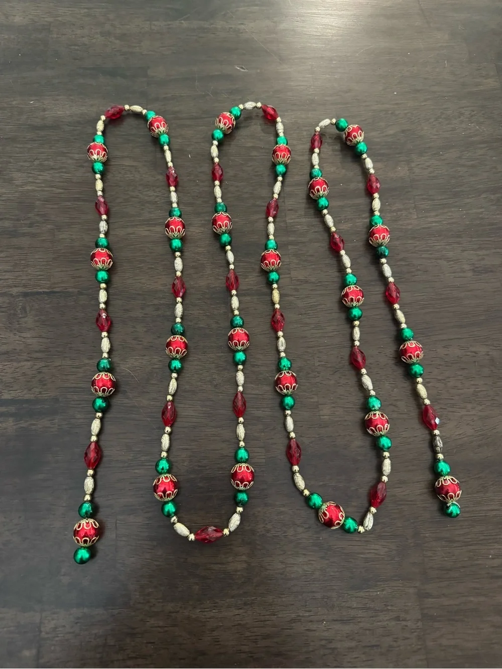 Christmas Bead Garland Red Green Gold Beaded Strand